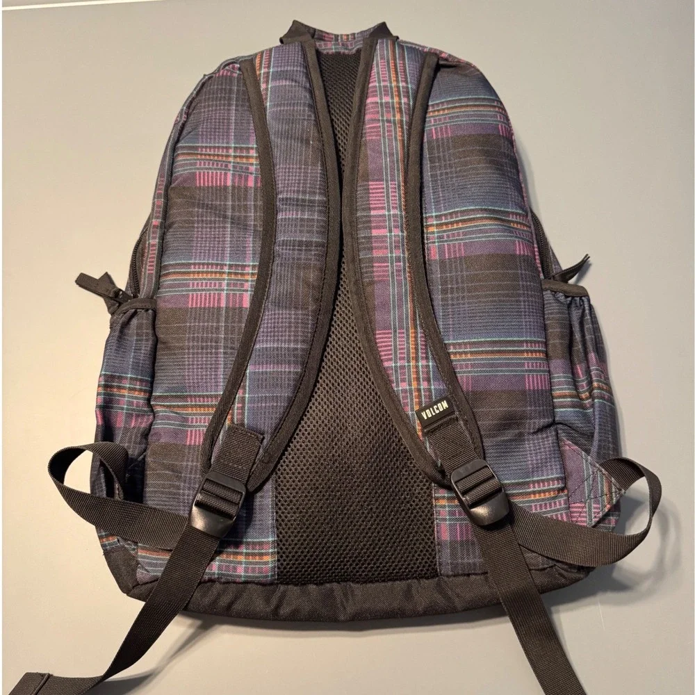 Volcom Plaid Backpack Purple Blue Pink Skate School Bag with Laptop Sleeve Y2K